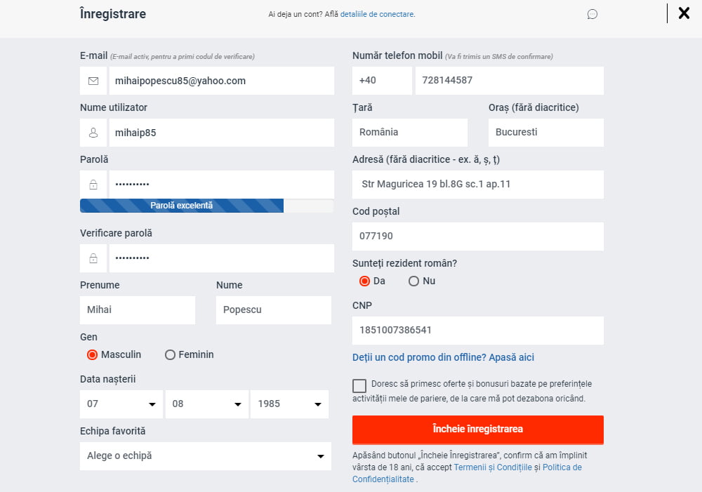 Formular de înregistrare la Betano Cazino