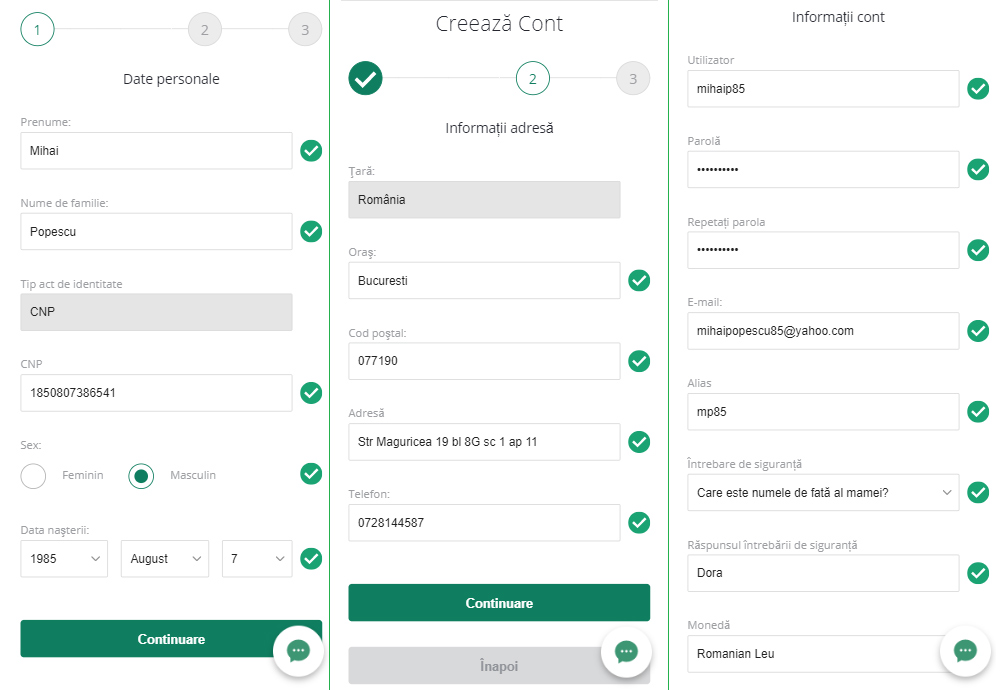 Formular de înregistrare la Casino Winbet