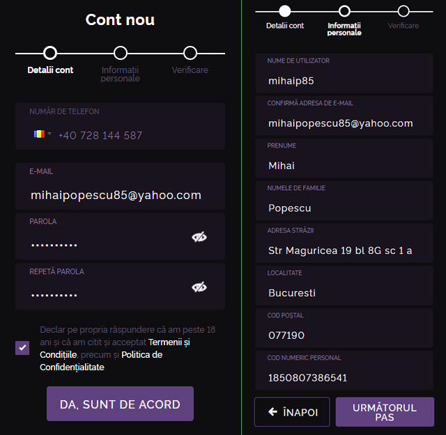 Formular de înregistrare la CashPot Casino