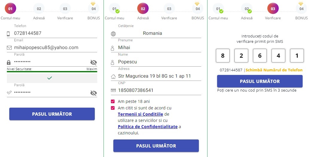 Formular de înregistrare la EliteSlots Casino