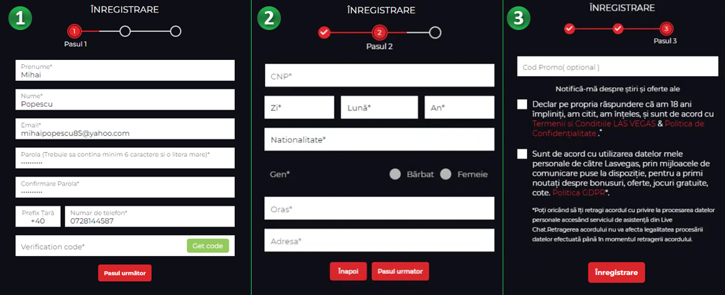 Formular de înregistrare la Frank Casino